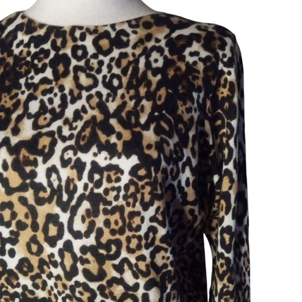 Talbots Leopard Print Audrey Extra Fine Merino Wool Crew Neck Sweater Size X 12P - Picture 4 of 8